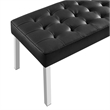 Pemberly Row Tufted Vegan Leather Stainless Steel Bench in Silver/Black