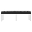 Pemberly Row Tufted Vegan Leather Stainless Steel Bench in Silver/Black