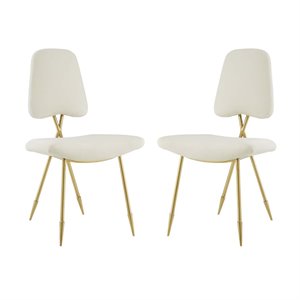Pemberly Row 19&quot Modern Velvet Polyester Dining Side Chair in Ivory (Set of 2)
