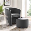 Pemberly Row Performance Velvet Arm Chair and Ottoman Set in Gray