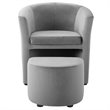 Pemberly Row Performance Velvet Arm Chair and Ottoman Set in Gray