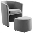 Pemberly Row Performance Velvet Arm Chair and Ottoman Set in Gray