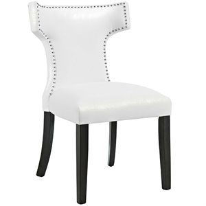 Pemberly Row 19&quot Modern Solid Wood/Vinyl Dining Chair in White/Black