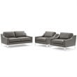 Pemberly Row 3-Piece Stainless Steel & Leather Loveseat Set in Gray