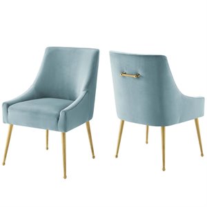Pemberly Row 34&quot Modern Velvet Dining Chair in Light Blue (Set of 2)