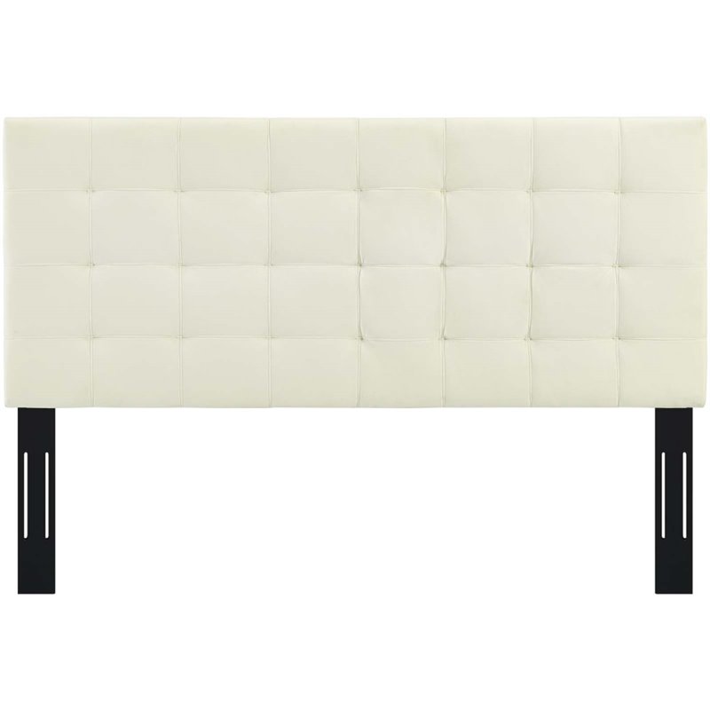 Pemberly Row Tufted Full/Queen Performance Velvet Headboard in Ivory