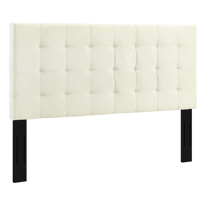 Pemberly Row Tufted Full/Queen Performance Velvet Headboard in Ivory