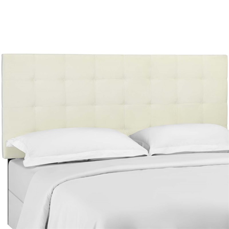 Pemberly Row Tufted Full/Queen Performance Velvet Headboard in Ivory