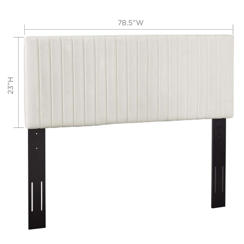 Pemberly Row Contemporary Velvet King California King Headboard in Ivory