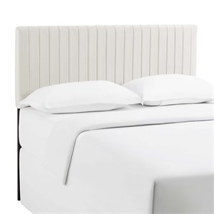 Pemberly Row Contemporary Velvet King California King Headboard in Ivory