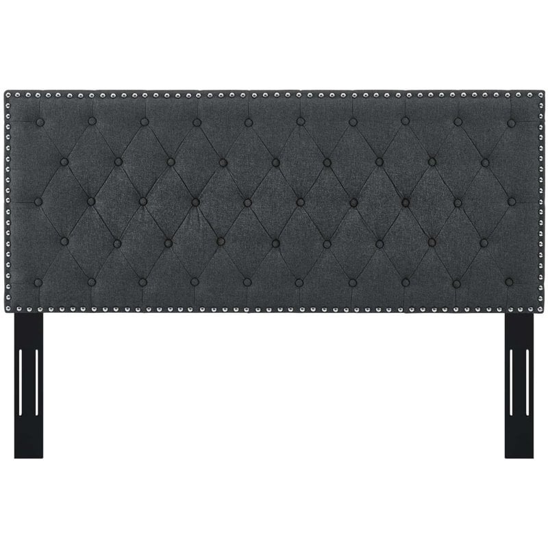 Pemberly Row Tufted Full/Queen Upholstered Linen Fabric Headboard in Gray