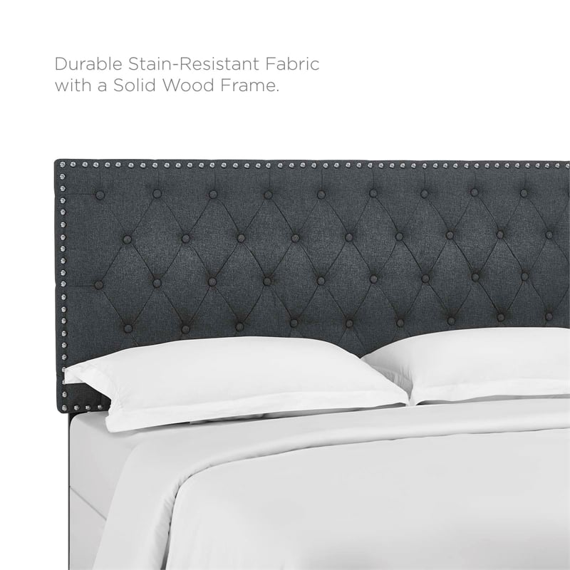 Pemberly Row Tufted Full/Queen Upholstered Linen Fabric Headboard in Gray