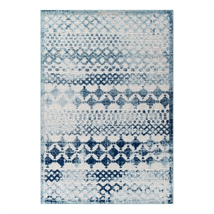 Pemberly Row 94.5x122&quot Giada Diamond Moroccan Trellis Area Rug in Ivory/Blue