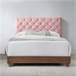 Pemberly Row Diamond Tufted Velvet Wood Queen Bed in Walnut/Dusty Rose