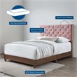 Pemberly Row Diamond Tufted Velvet Wood Queen Bed in Walnut/Dusty Rose