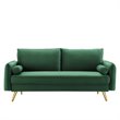 Pemberly Row Modern Performance Velvet & Metal Sofa in Emerald Green/Gold