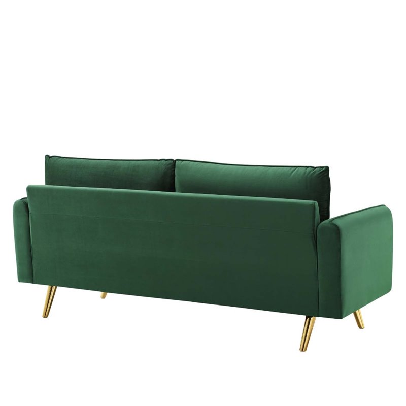 Pemberly Row Modern Performance Velvet & Metal Sofa in Emerald Green/Gold