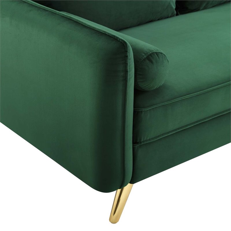 Pemberly Row Modern Performance Velvet & Metal Sofa in Emerald Green/Gold