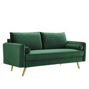 Pemberly Row Modern Performance Velvet & Metal Sofa in Emerald Green/Gold