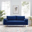 Pemberly Row Modern Performance Velvet & Metal Sofa in Navy/Gold