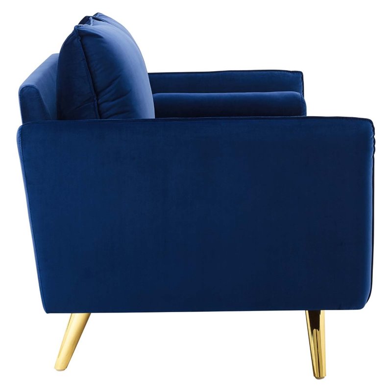 Pemberly Row Modern Performance Velvet & Metal Sofa in Navy/Gold