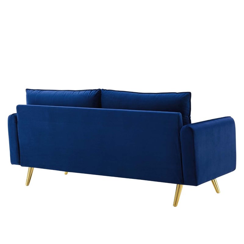 Pemberly Row Modern Performance Velvet & Metal Sofa in Navy/Gold
