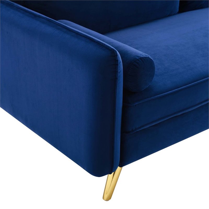 Pemberly Row Modern Performance Velvet & Metal Sofa in Navy/Gold