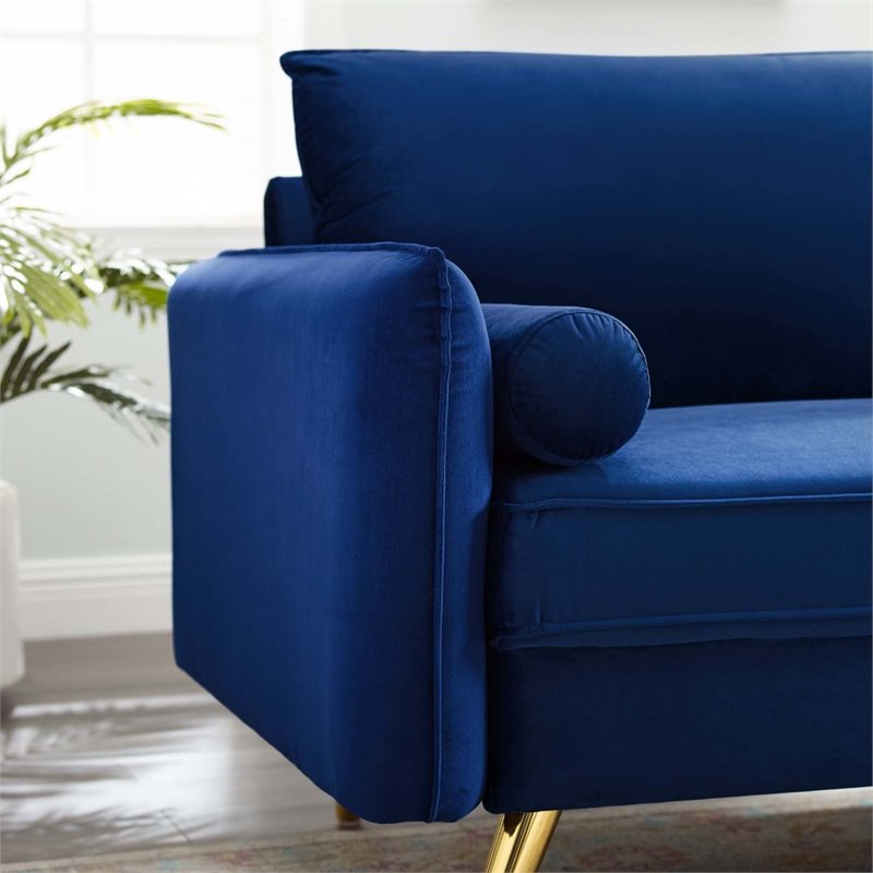 Pemberly Row Modern Performance Velvet & Metal Sofa in Navy/Gold