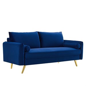 Pemberly Row Modern Performance Velvet & Metal Sofa in Navy/Gold