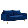 Pemberly Row Modern Performance Velvet & Metal Sofa in Navy/Gold