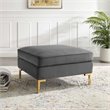 Pemberly Row Modern Performance Velvet Ottoman in Gray / Gold