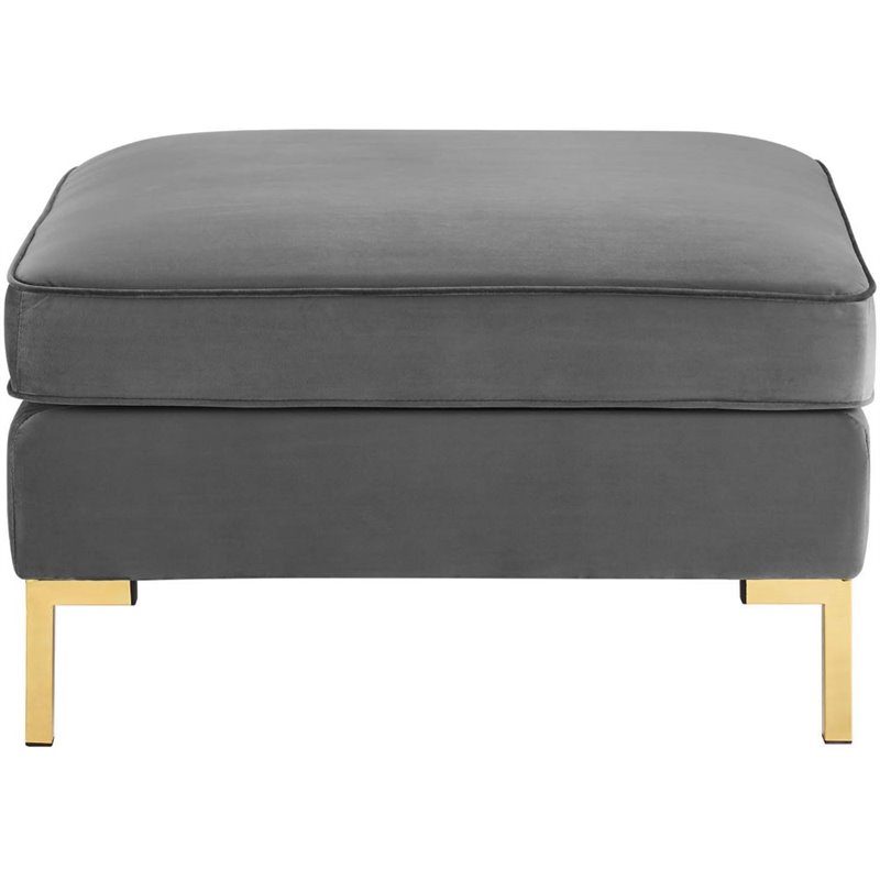 Pemberly Row Modern Performance Velvet Ottoman in Gray / Gold