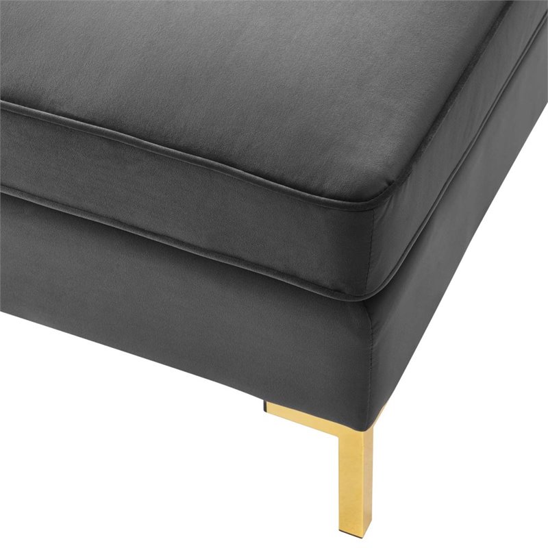 Pemberly Row Modern Performance Velvet Ottoman in Gray / Gold
