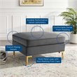 Pemberly Row Modern Performance Velvet Ottoman in Gray / Gold