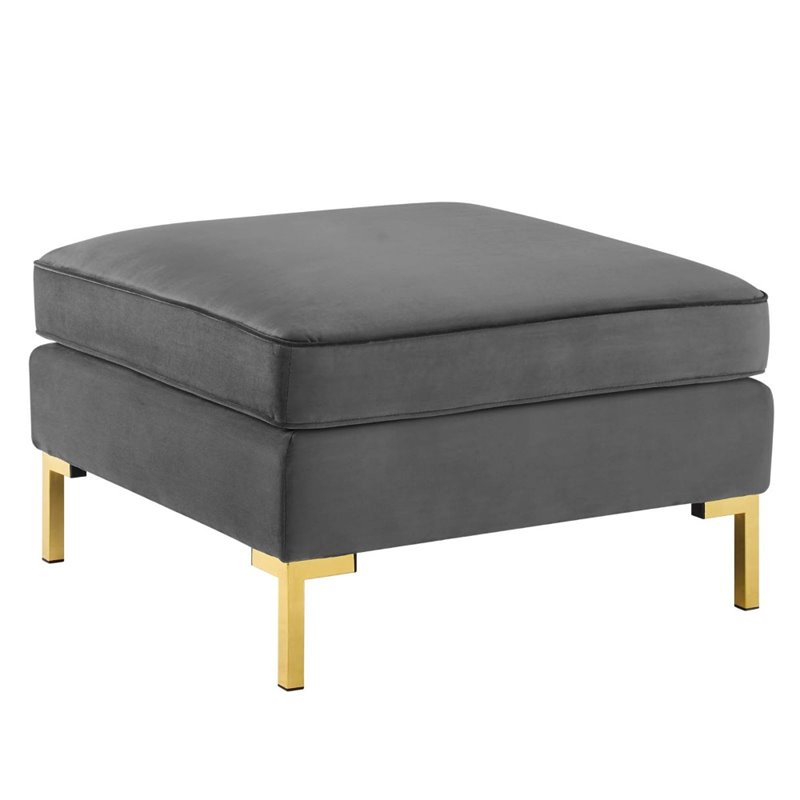 Pemberly Row Modern Performance Velvet Ottoman in Gray / Gold
