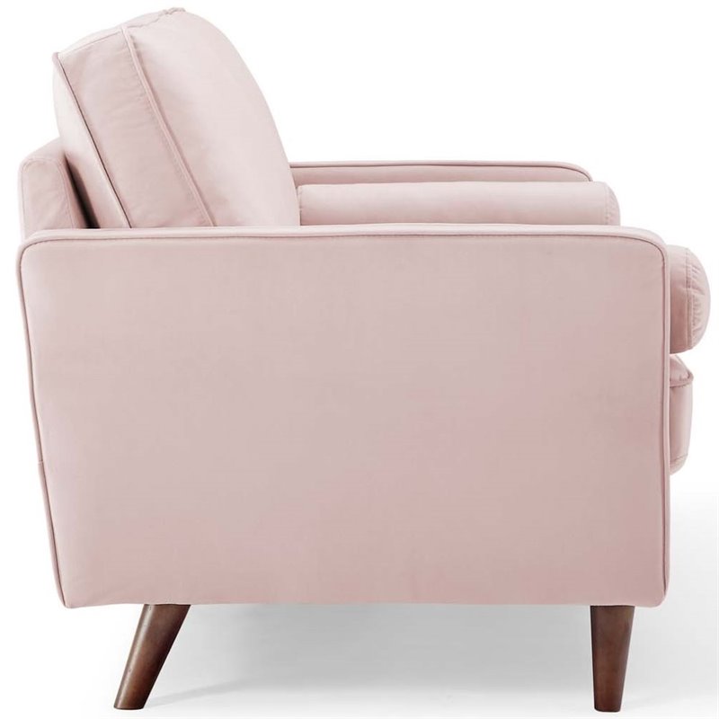 Pemberly Row Modern Performance Velvet Loveseat in Pink/Walnut