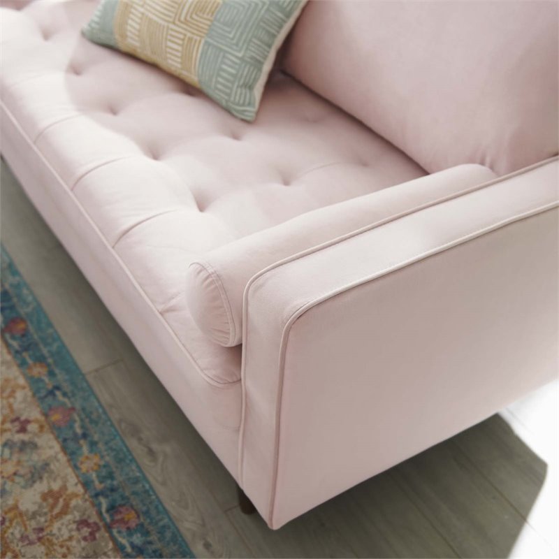 Pemberly Row Modern Performance Velvet Loveseat in Pink/Walnut