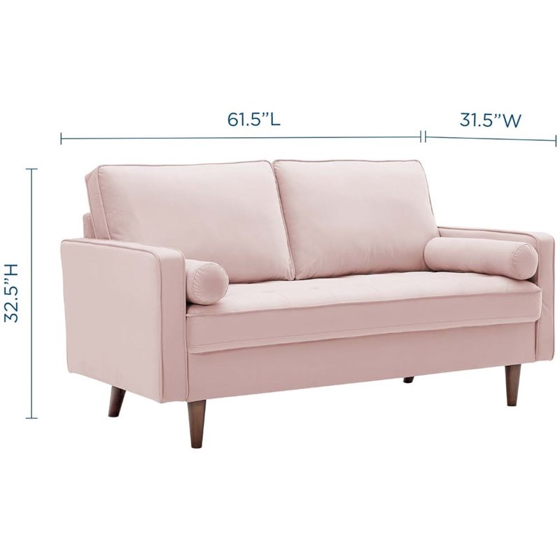 Pemberly Row Modern Performance Velvet Loveseat in Pink/Walnut