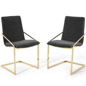 Pemberly Row 20.5&quot Velvet Dining Arm Chair in Gold and Black (Set of 2)