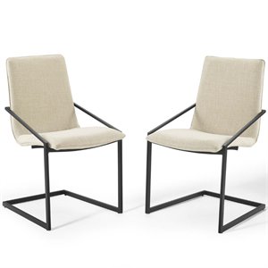 Pemberly Row 20.5&quot Fabric Dining Arm Chair in Black and Beige (Set of 2)