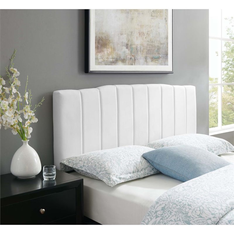 Pemberly Row Channel Performance Velvet Tufted Full-Queen Headboard in White