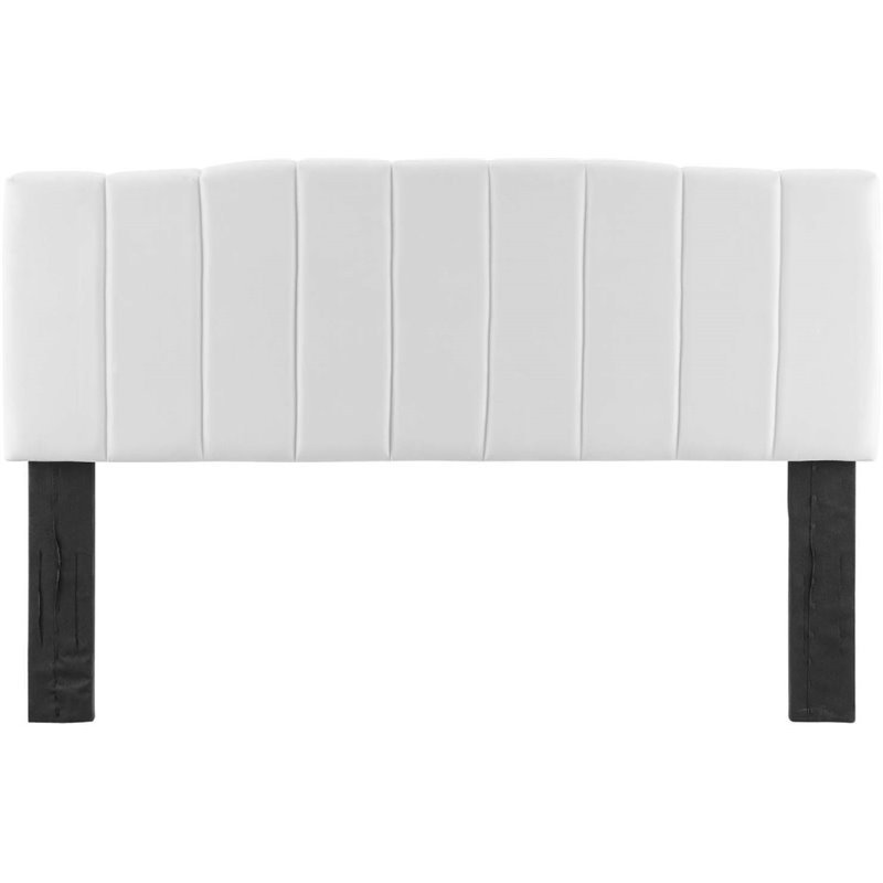 Pemberly Row Channel Performance Velvet Tufted Full-Queen Headboard in White