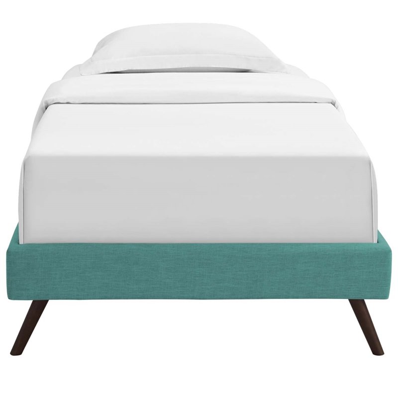 Pemberly Row Twin Polyester Fabric Bed Frame with Round Splayed Legs in Teal