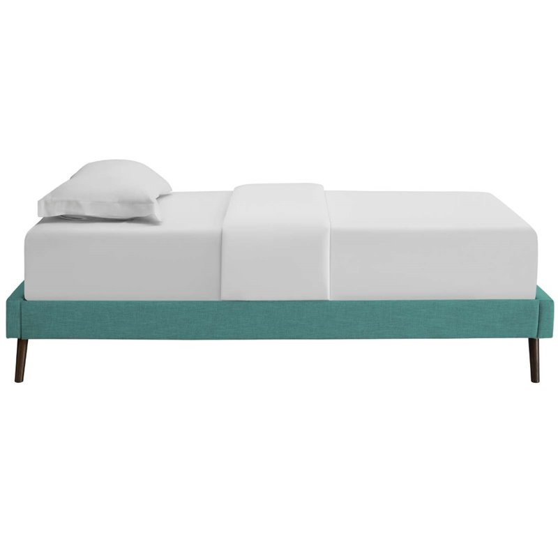 Pemberly Row Twin Polyester Fabric Bed Frame with Round Splayed Legs in Teal