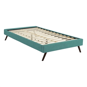 Pemberly Row Twin Polyester Fabric Bed Frame with Round Splayed Legs in Teal