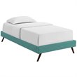 Pemberly Row Twin Polyester Fabric Bed Frame with Round Splayed Legs in Teal