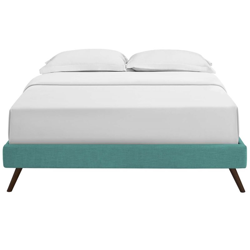 Pemberly Row Queen Polyester Fabric Bed Frame with Round Splayed Legs in Teal