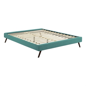 Pemberly Row Queen Polyester Fabric Bed Frame with Round Splayed Legs in Teal