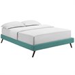 Pemberly Row Queen Polyester Fabric Bed Frame with Round Splayed Legs in Teal