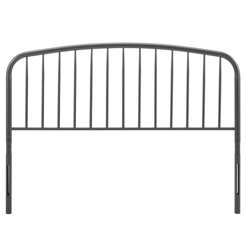 Pemberly Row Modern Farmhouse Queen Metal Spindle Headboard in Gray
